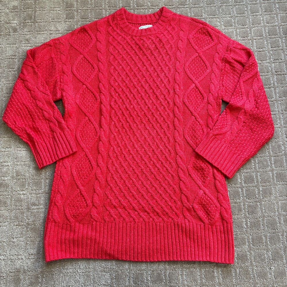 American Eagle Cable Knit Sweater Dress Tunic Women's XS Red Orange Cozy NWT